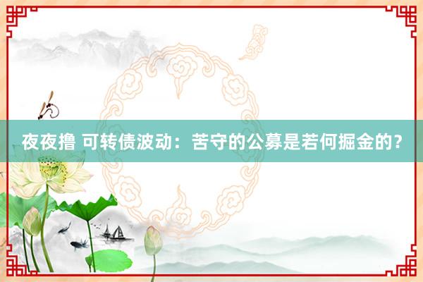 夜夜撸 可转债波动：苦守的公募是若何掘金的？