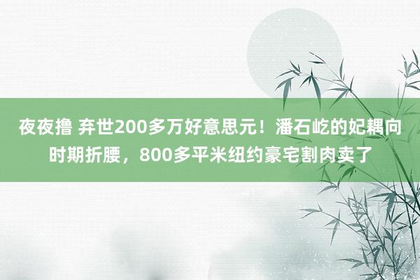 夜夜撸 弃世200多万好意思元！潘石屹的妃耦向时期折腰，800多平米纽约豪宅割肉卖了