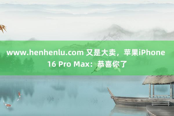 www.henhenlu.com 又是大卖，苹果iPhone 16 Pro Max：恭喜你了