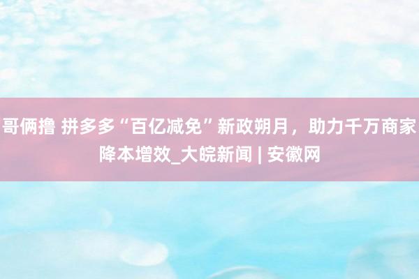 哥俩撸 拼多多“百亿减免”新政朔月，助力千万商家降本增效_大皖新闻 | 安徽网