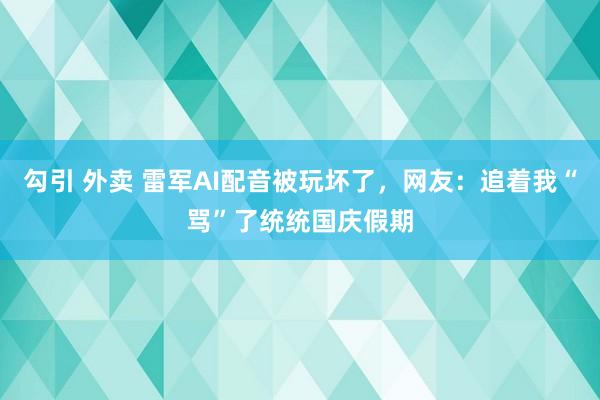 勾引 外卖 雷军AI配音被玩坏了，网友：追着我“骂”了统统国庆假期