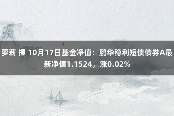 萝莉 操 10月17日基金净值：鹏华稳利短债债券A最新净值1.1524，涨0.02%