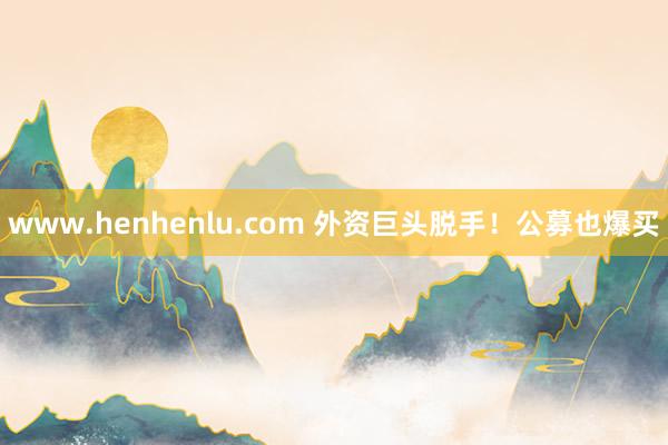 www.henhenlu.com 外资巨头脱手！公募也爆买