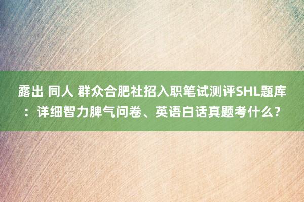 露出 同人 群众合肥社招入职笔试测评SHL题库：详细智力脾气问卷、英语白话真题考什么？