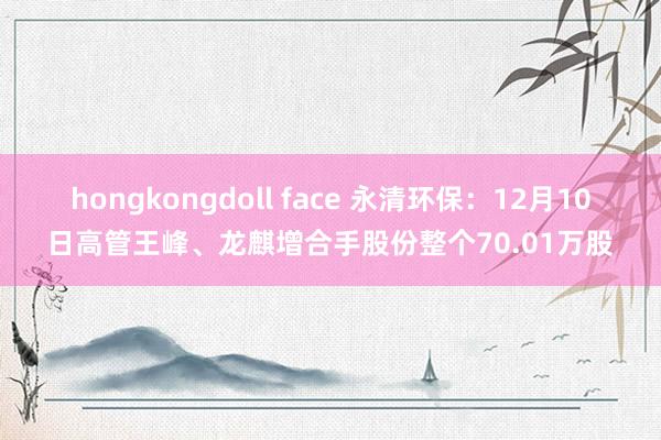 hongkongdoll face 永清环保：12月10日高管王峰、龙麒增合手股份整个70.01万股