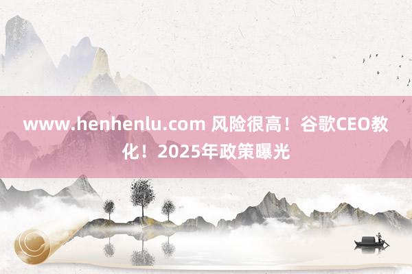 www.henhenlu.com 风险很高！谷歌CEO教化！2025年政策曝光