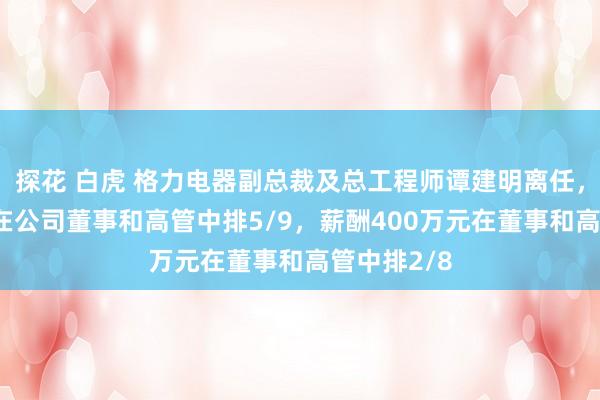 探花 白虎 格力电器副总裁及总工程师谭建明离任，年齿58岁在公司董事和高管中排5/9，薪酬400万元在董事和高管中排2/8