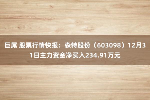 巨屌 股票行情快报：森特股份（603098）12月31日主力资金净买入234.91万元