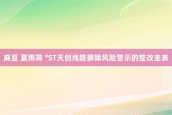 麻豆 夏雨荷 *ST天创线路摒除风险警示的整改圭表