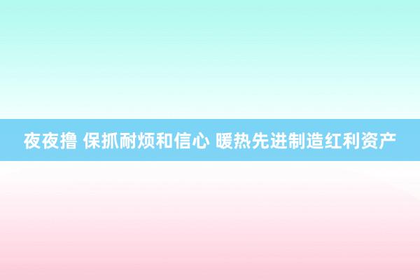 夜夜撸 保抓耐烦和信心 暖热先进制造红利资产