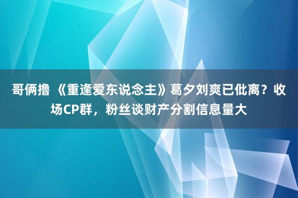 哥俩撸 《重逢爱东说念主》葛夕刘爽已仳离？收场CP群，粉丝谈财产分割信息量大