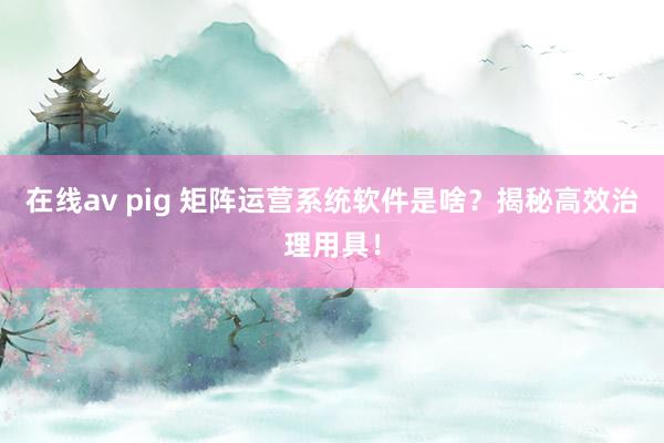 在线av pig 矩阵运营系统软件是啥？揭秘高效治理用具！