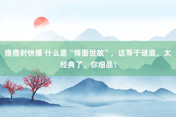 撸撸射快播 什么是“情面世故”，这等于谜底，太经典了，你细品！